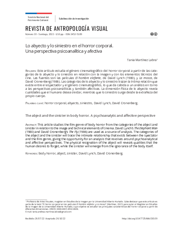 (PDF) The abject and the sinister in body horror. A psychoanalytic and ...