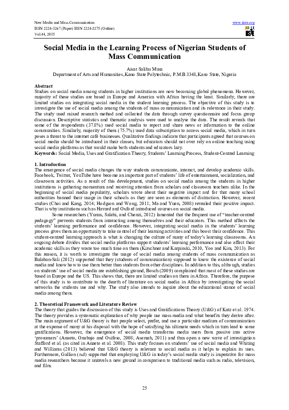 (PDF) Social Media in the Learning Process of Nigerian Students of Mass ...