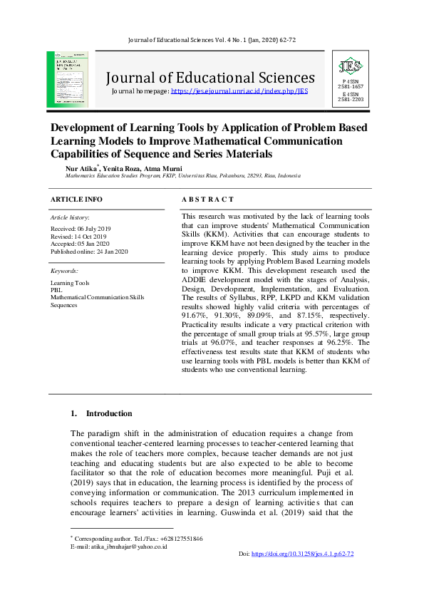 (PDF) Development of Learning Tools by Application of Problem Based ...