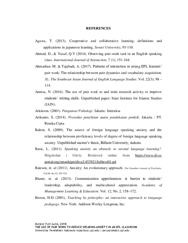 (PDF) The Use of Pair Work to Reduce Speaking Anxiety in an EFL Classroom