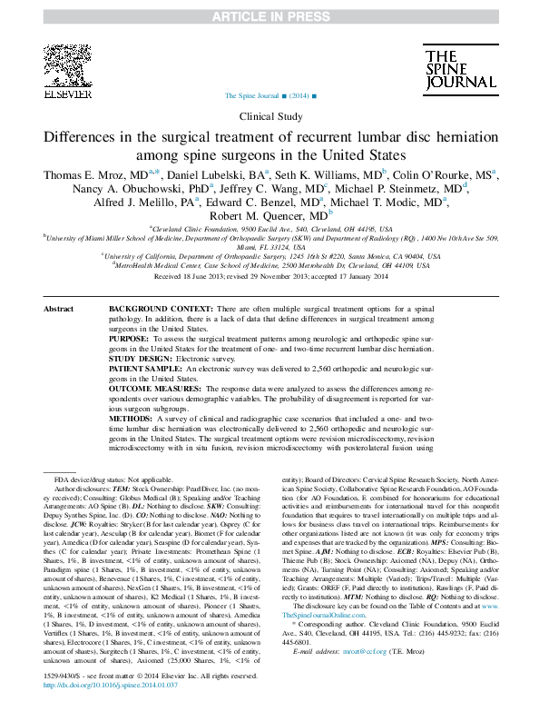 (PDF) Differences in the surgical treatment of recurrent lumbar disc ...