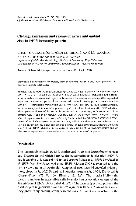 (PDF) Cloning, expression and release of native and mutant cloacin DF13 ...