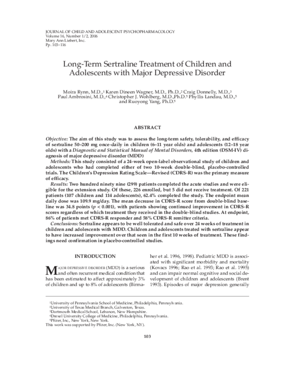 (PDF) Long-Term Sertraline Treatment of Children and Adolescents with ...