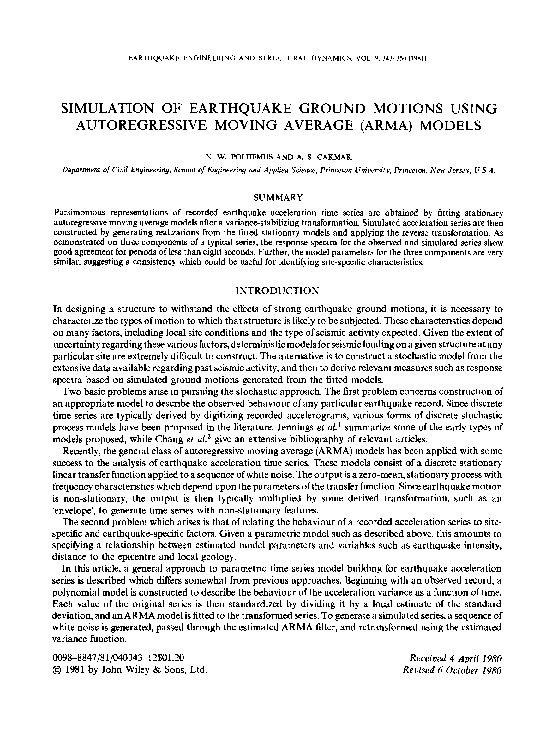 (PDF) Simulation of earthquake ground motions using autoregressive ...