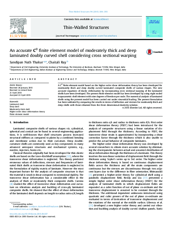 (PDF) An accurate C0 finite element model of moderately thick and deep ...