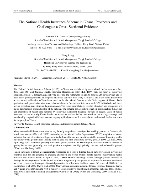 (PDF) The National Health Insurance Scheme in Ghana: Prospects and ...