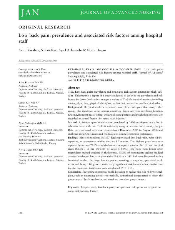 (PDF) Low back pain: prevalence and associated risk factors among ...