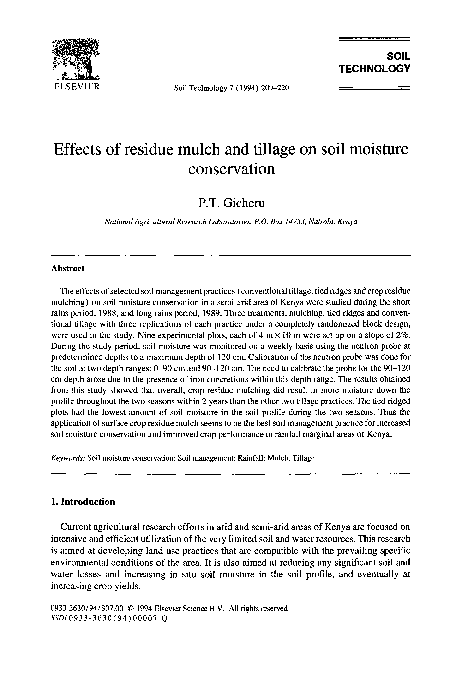 (PDF) Effects of residue mulch and tillage on soil moisture conservation