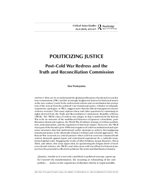 (PDF) Yoneyama / Politicizing Justice POLITICIZING JUSTICE Post-Cold ...