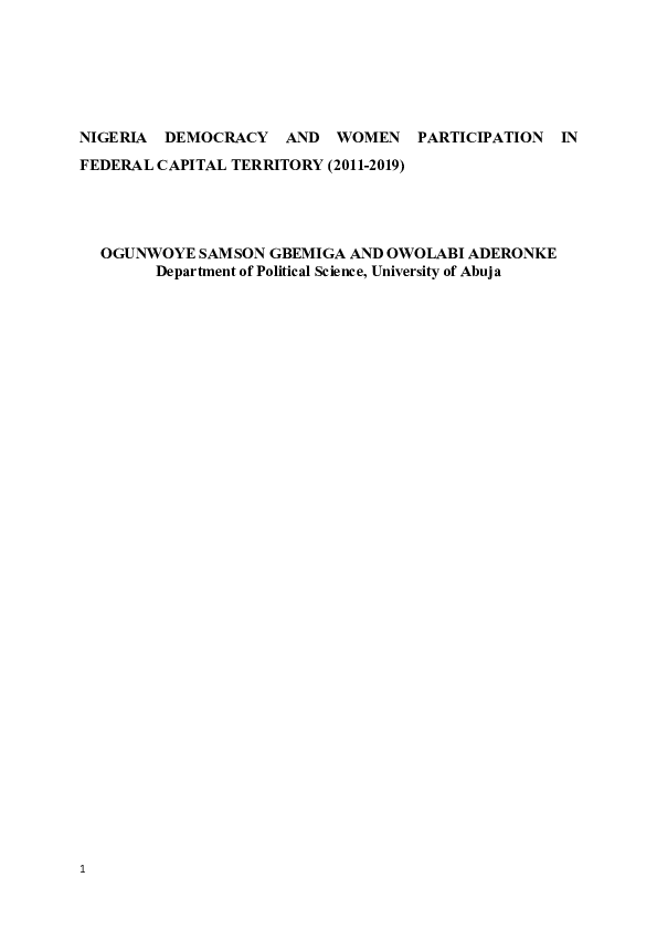 (DOC) NIGERIA DEMOCRACY AND WOMEN PARTICIPATION IN FEDERAL CAPITAL ...