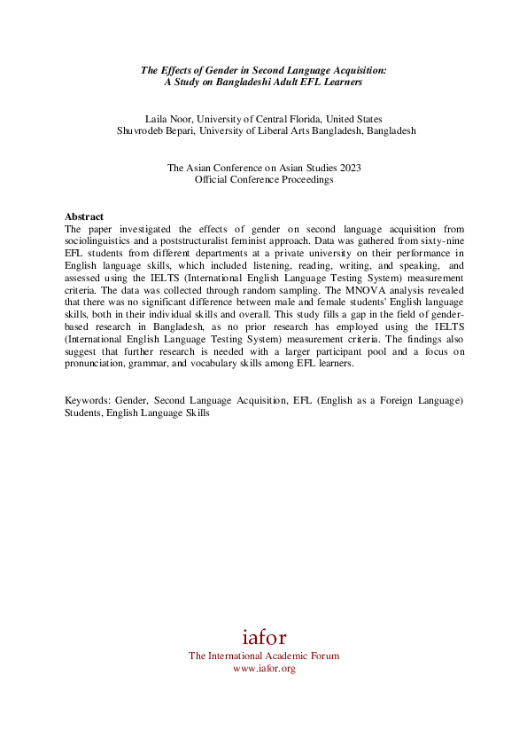 (PDF) The effects of gender in second language acquisition: A Study on ...
