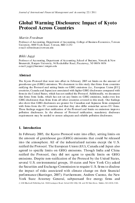 (PDF) Global Warming Disclosures: Impact of Kyoto Protocol Across Countries