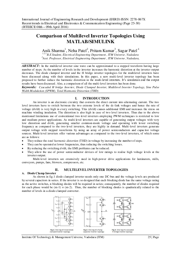 (PDF) Comparison of Multilevel Inverter Topologies Using MATLAB / SIMULINK