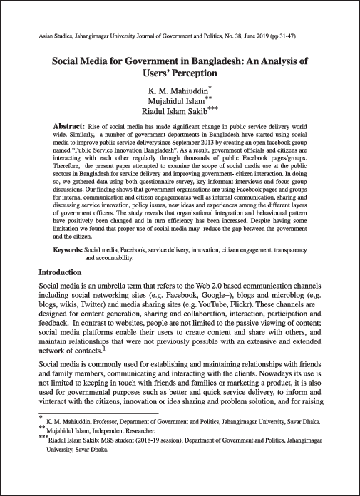 (PDF) Social Media for Government in Bangladesh: An analysis of Users ...