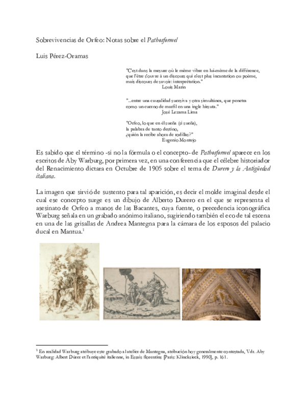 (PDF) Sobrevivencias de Orfeo: Notas sobre el Pathosformel | Luis Perez ...
