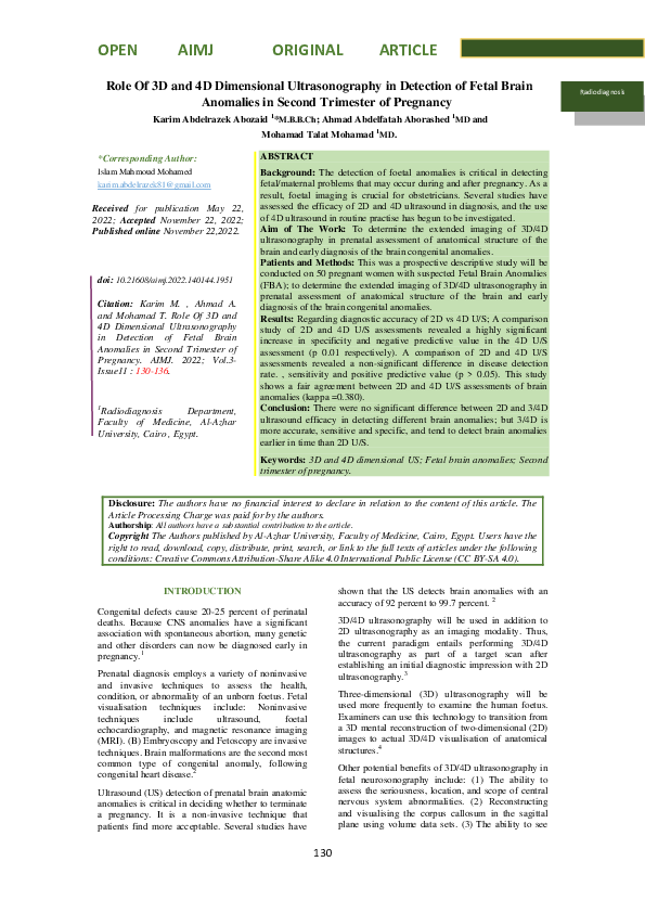 (PDF) Role of 3D and 4D Dimensional Ultrasonography in Detection of ...