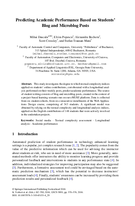 (PDF) Predicting Academic Performance Based on Students’ Blog and ...