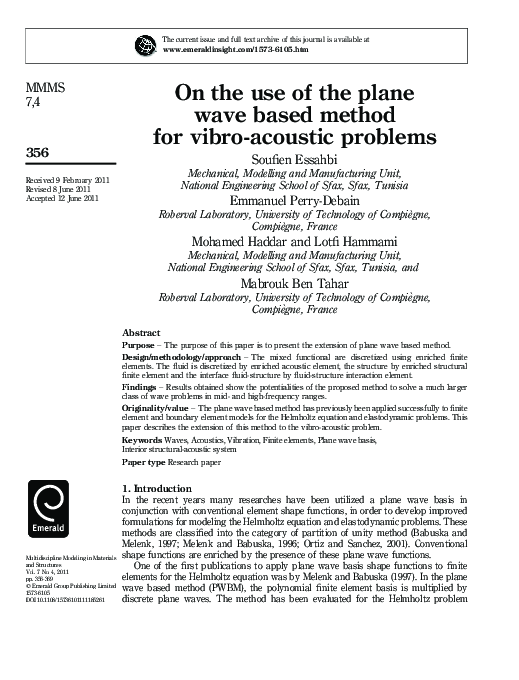 (PDF) On the use of the plane wave based method for vibro‐acoustic problems