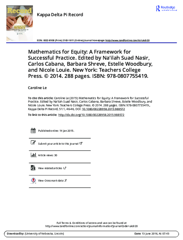 (PDF) Mathematics for Equity: A Framework for Successful Practice ...