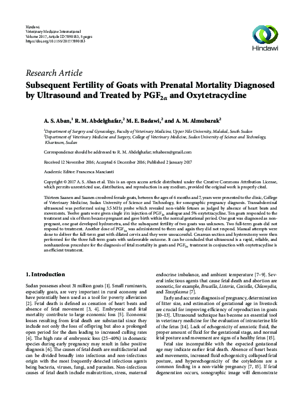 (PDF) Subsequent Fertility of Goats with Prenatal Mortality Diagnosed ...