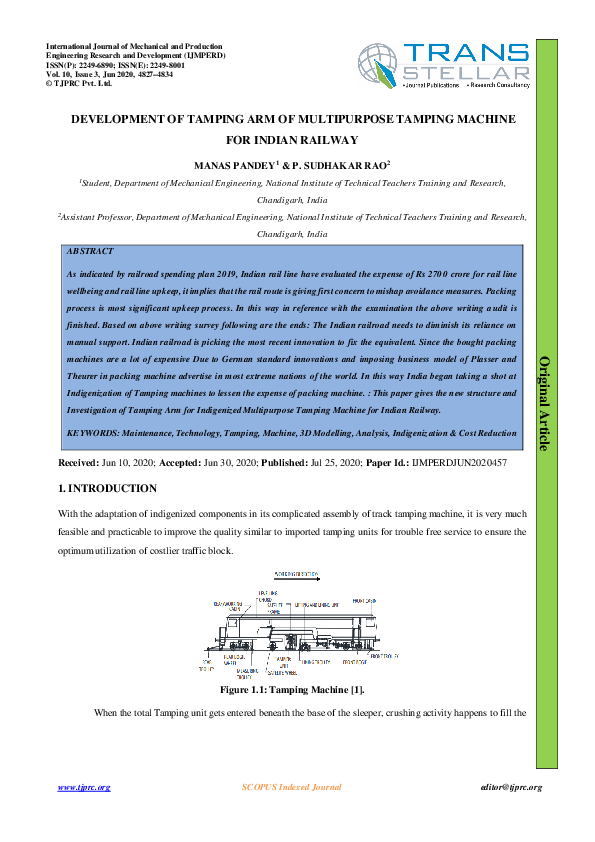 (PDF) Development of Tamping Arm of Multipurpose Tamping Machine for ...