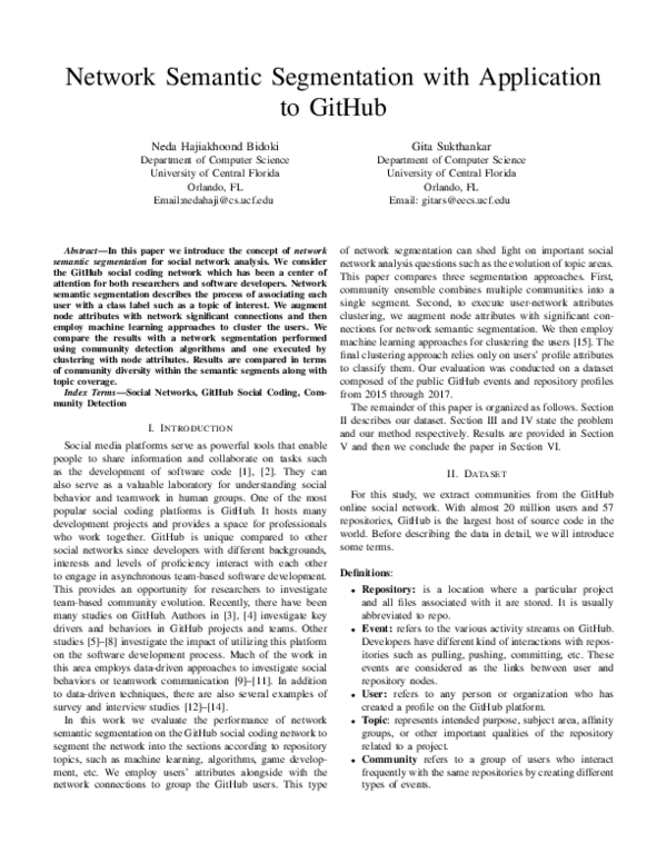 (PDF) Network Semantic Segmentation with Application to GitHub