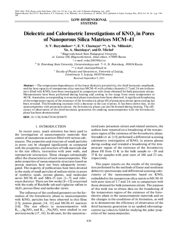 (PDF) Dielectric and calorimetric investigations of KNO3 in pores of ...
