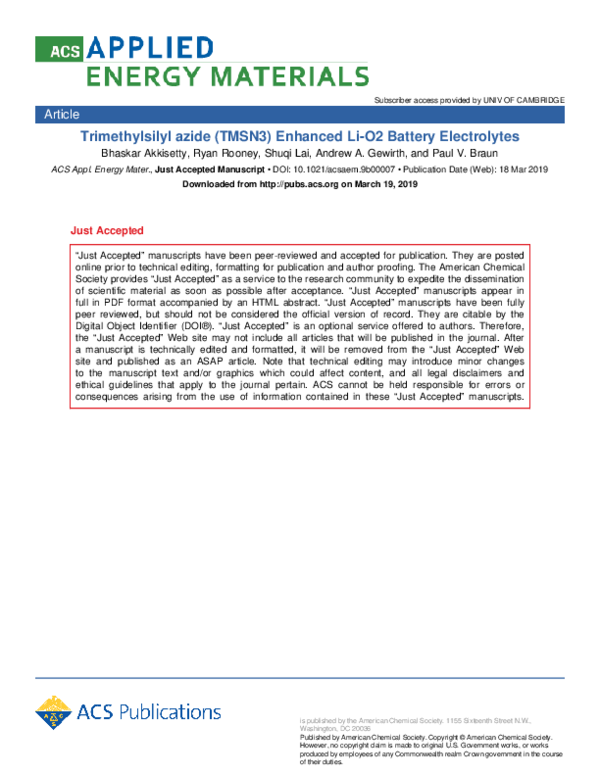 (PDF) Trimethylsilyl Azide (TMSN3) Enhanced Li–O2 Battery Electrolytes