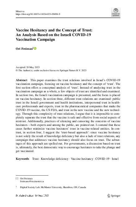 (PDF) Vaccine Hesitancy and the Concept of Trust: An Analysis Based on ...