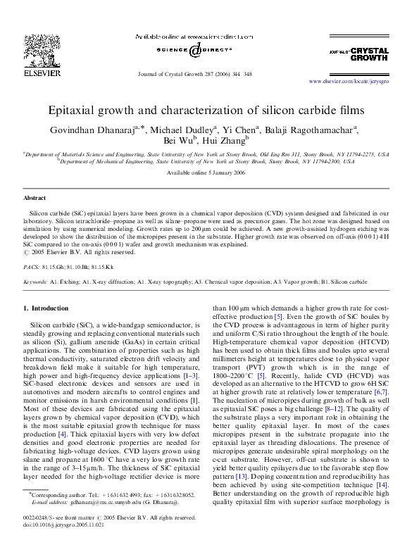 (PDF) Epitaxial growth and characterization of silicon carbide films