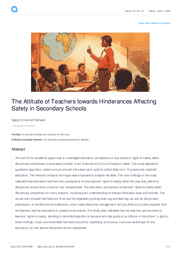 (PDF) The Attitude of Teachers towards Hinderances Affecting Safety in ...