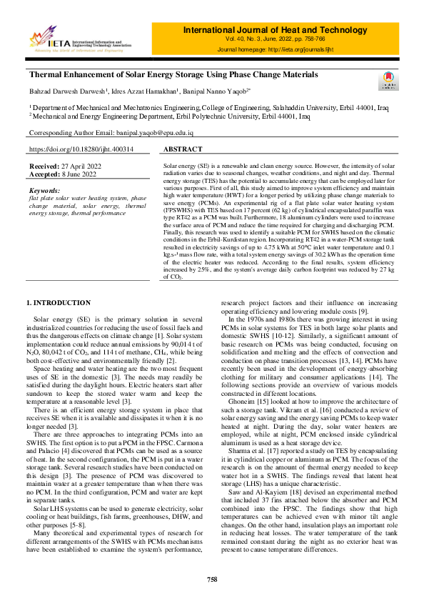 (PDF) Thermal Enhancement of Solar Energy Storage Using Phase Change ...
