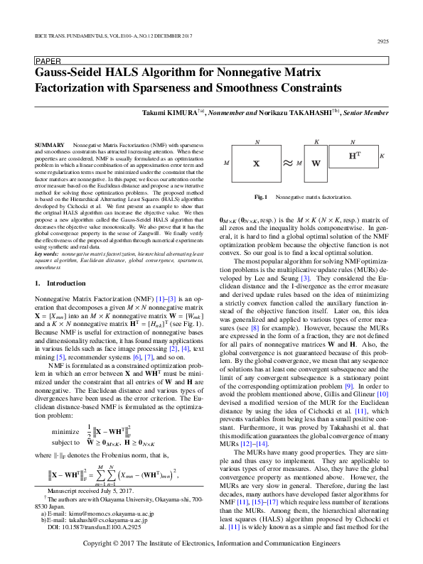 (PDF) Gauss-Seidel HALS Algorithm for Nonnegative Matrix Factorization ...