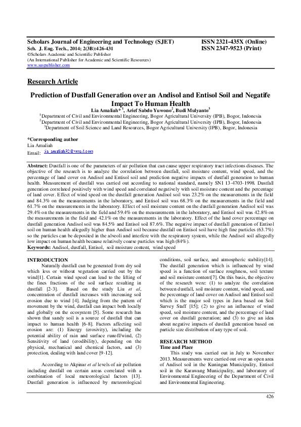 (PDF) Prediction of Dustfall Generation over an Andisol and Entisol ...