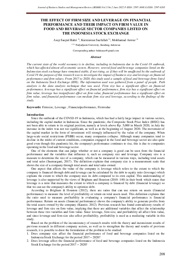 (PDF) Effect of Firm Size and Leverage on Financial Performance and ...