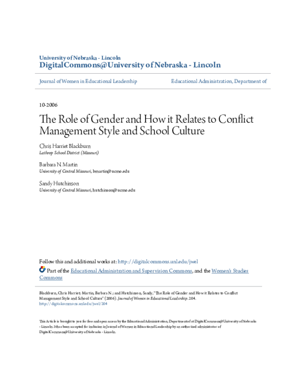 (PDF) The Role of Gender and How It Relates to Conflict Management ...