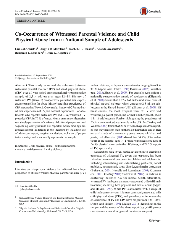 (PDF) Co-Occurrence of Witnessed Parental Violence and Child Physical ...