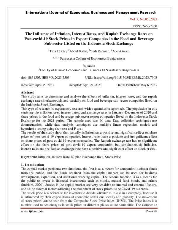 (PDF) The Influence of Inflation, Interest Rates, and Rupiah Exchange ...