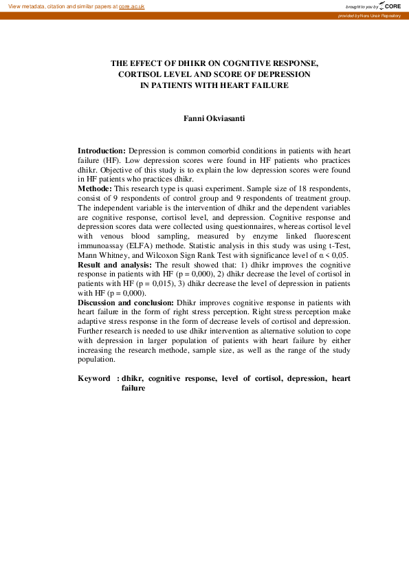 (PDF) The Effect of Dhikr on Cognitive Response, Cortisol Level and ...