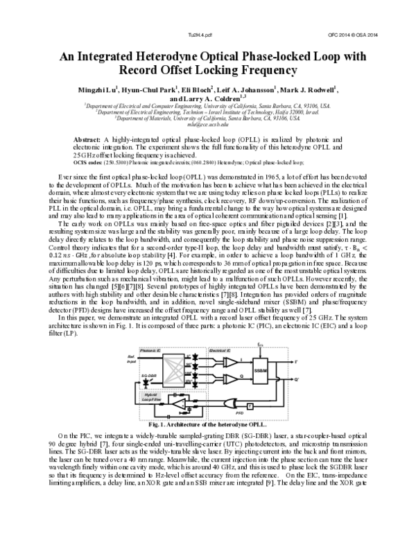(PDF) An Integrated Heterodyne Optical Phase-locked Loop with Record ...