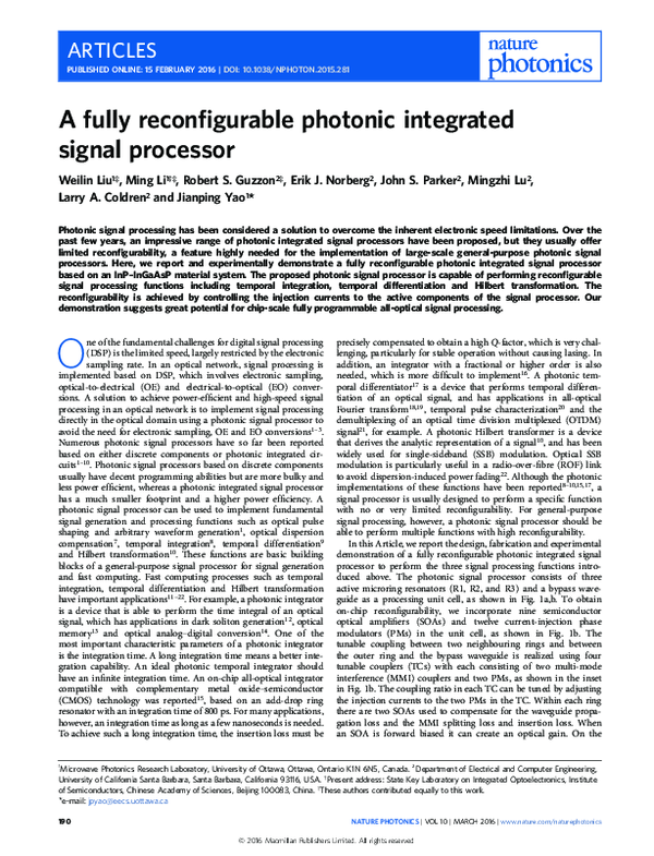 (PDF) A fully reconfigurable photonic integrated signal processor