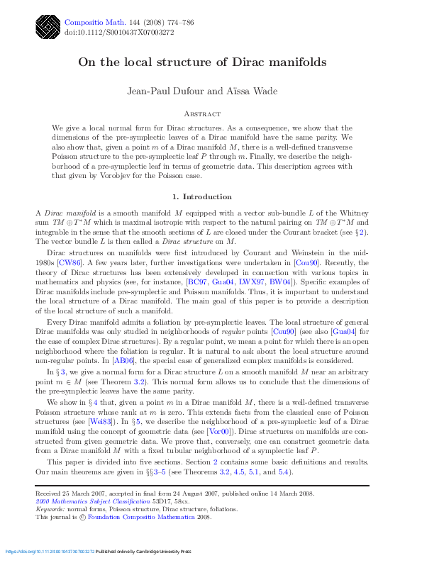 (PDF) On the local structure of Dirac manifolds