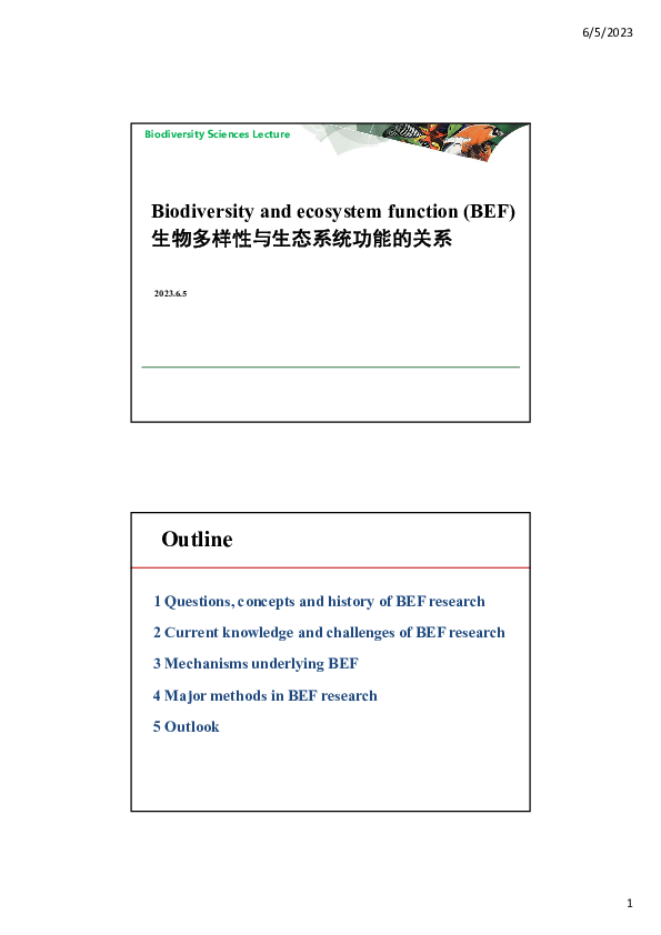 (PDF) Biodiversity Sciences lecture 12