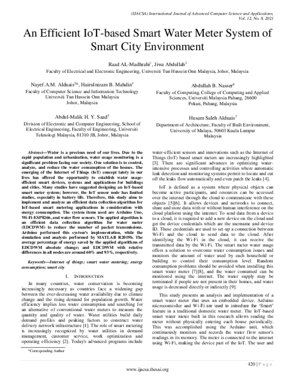 (PDF) An Efficient IoT-based Smart Water Meter System of Smart City ...
