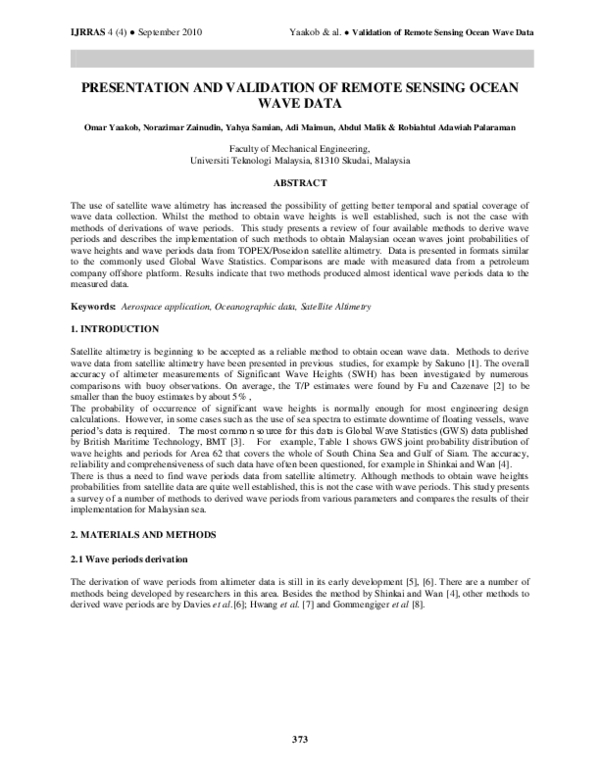 (PDF) Presentation and Validation of Remote Sensing Ocean Wave Data