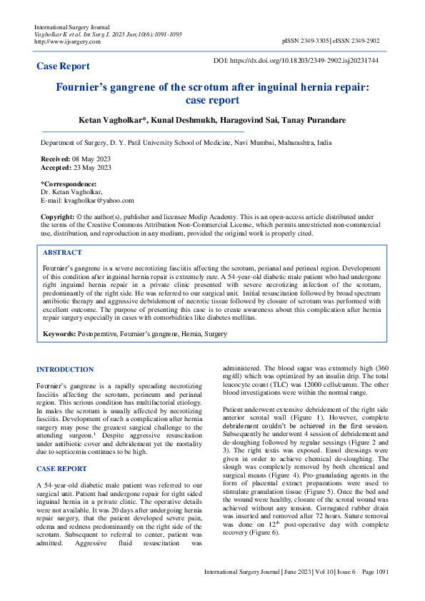 (PDF) Fournier???s gangrene of the scrotum after inguinal hernia repair