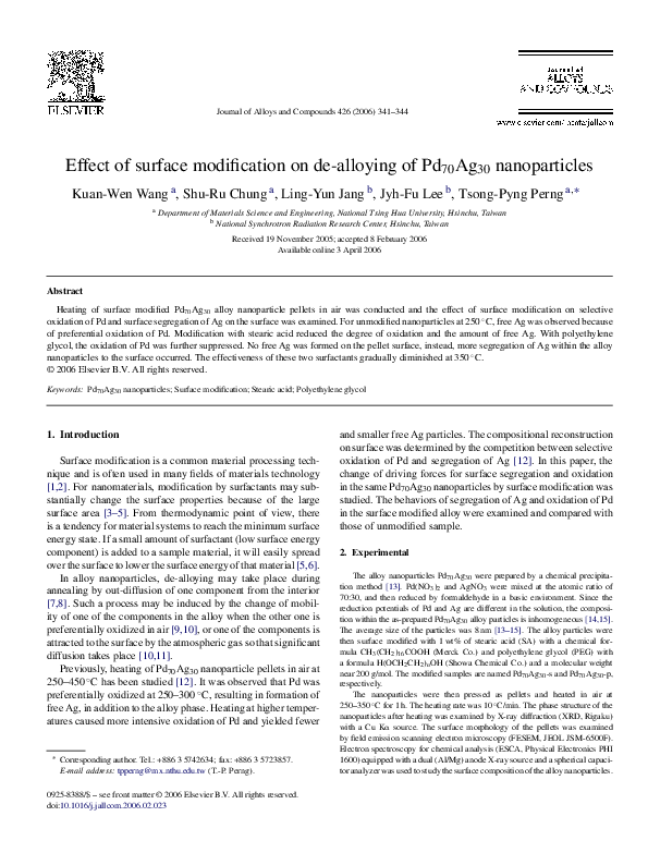 (PDF) Effect of surface modification on de-alloying of Pd70Ag30 ...