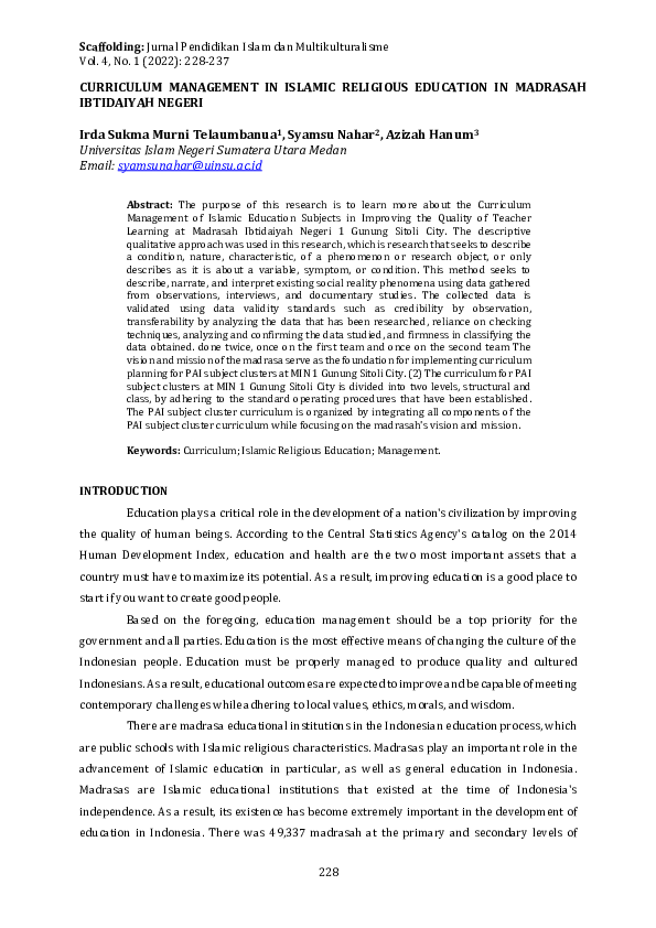 (PDF) Curriculum Management in Islamic Religious Education in Madrasah ...