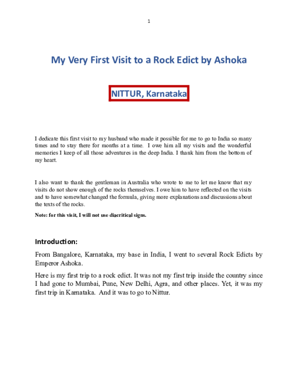 (DOC) My first visit to a Rock Edict - Nittur Karnataka