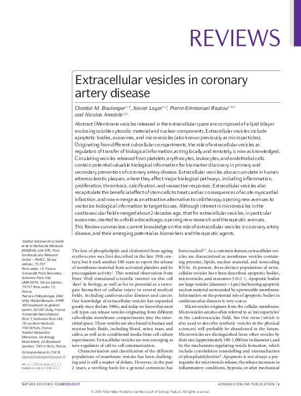 (PDF) Extracellular vesicles in coronary artery disease